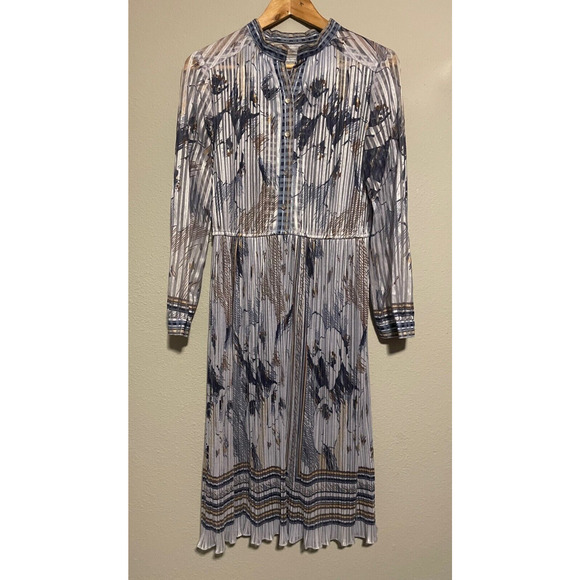 Vintage Gossamer Womens Dress 16.5 US 8 Blue Abstract Crinkle No Liner Sheer 60s - Picture 1 of 11